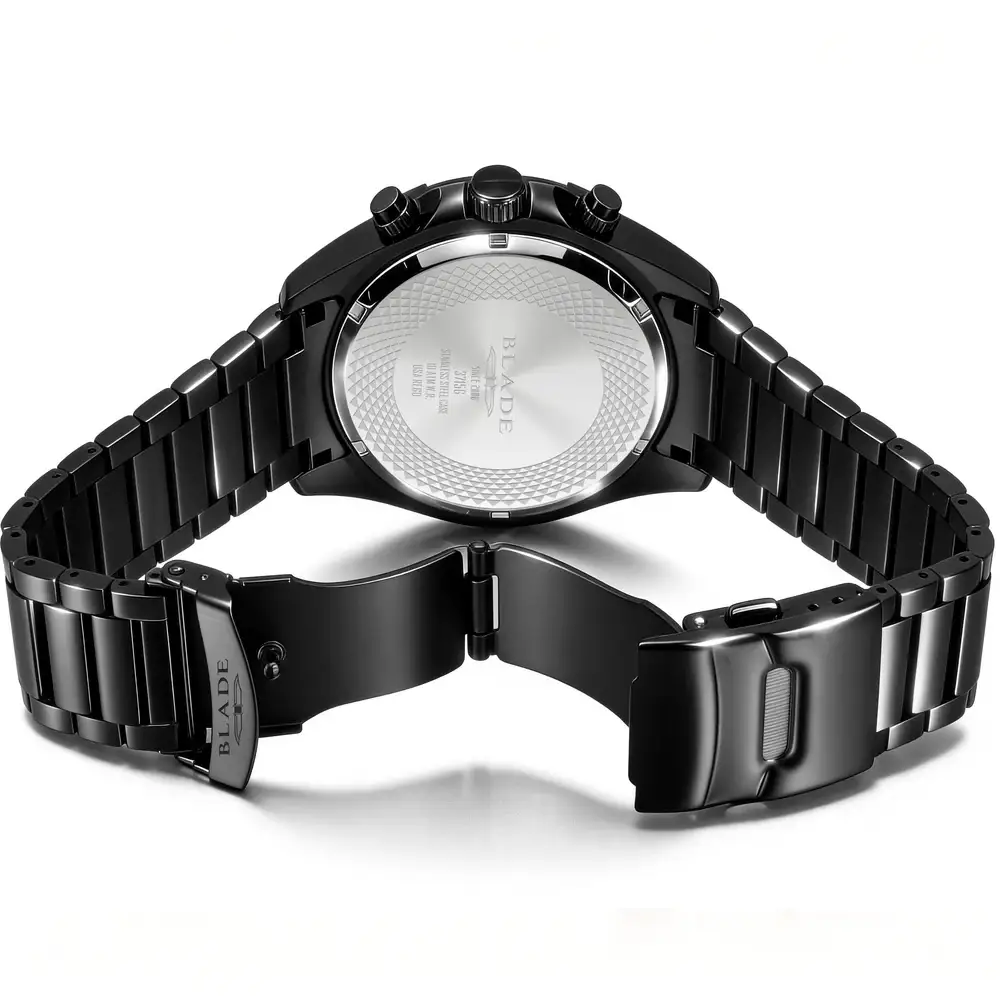 Blade Airfield Imprint Delta Series 46mm Mens Chronograph Watch, 316 Stainless Steel Case, PVD Black Finish, Black Dial, Stainless Steel Band, 10ATM - 3715G2NNN - Image 5