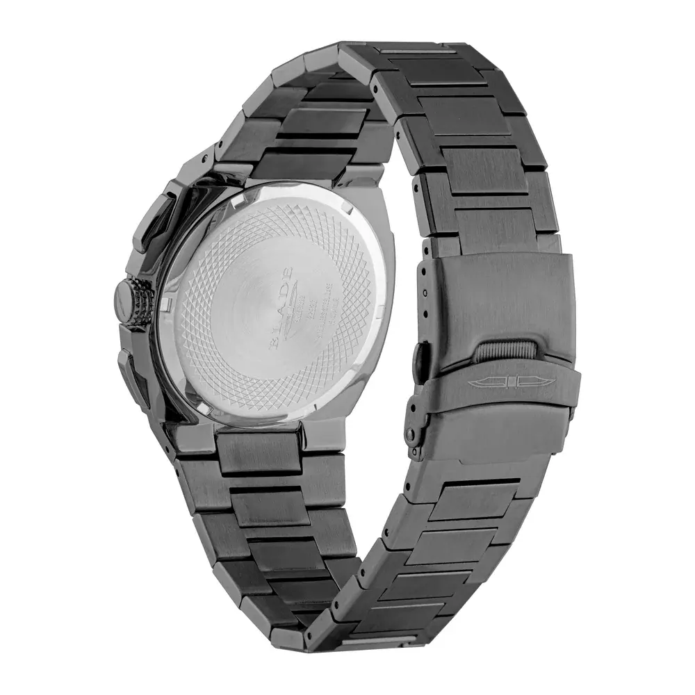 Blade Crusader SS Space Delta Collection 43.5mm Mens Chronograph Quartz Watch, 304 Stainless Steel Case, PVD Gun Grey Finish, Blue Dial, Grey Stainless Steel Band, 10ATM - 3693G2ABA - Image 4