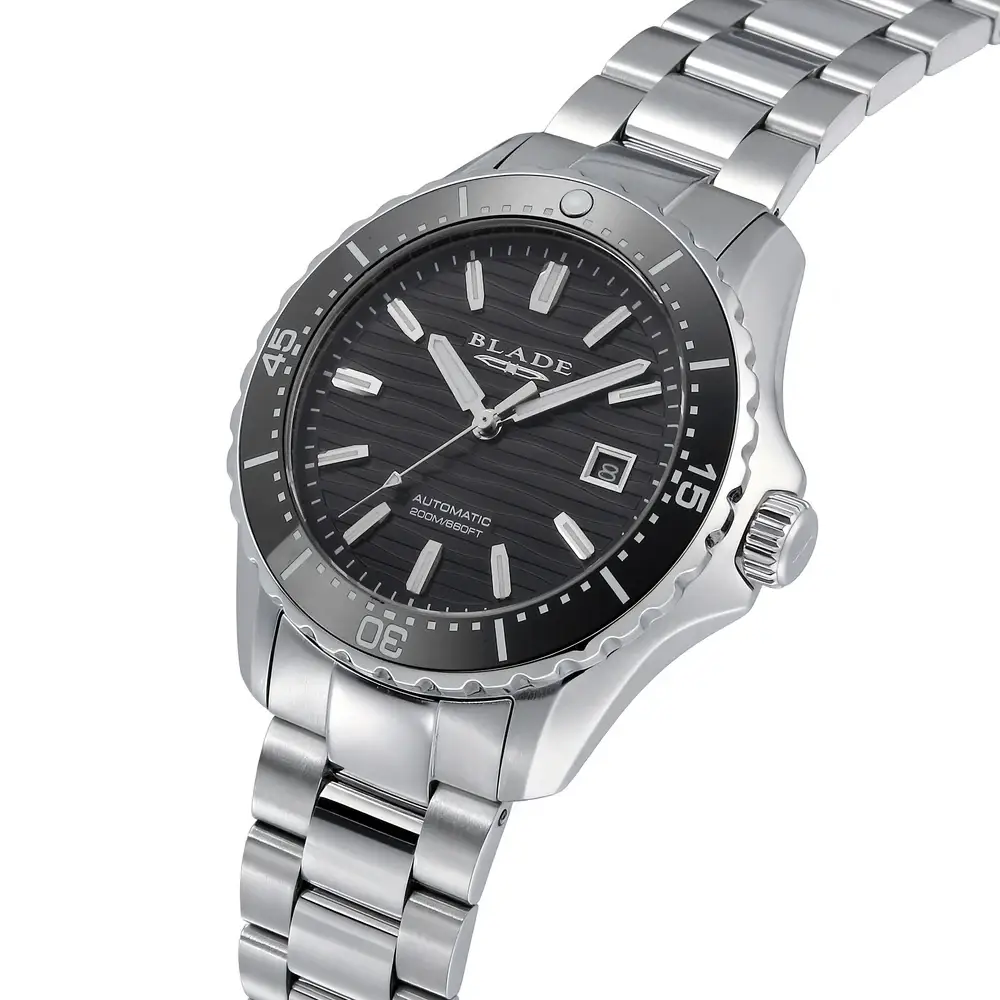 Blade Divers XL Black Delta Series 41mm Mens Calendar Watch, 316 Stainless Steel Case, Black Dial, Sapphire Glass, Stainless Steel Band, 20ATM - 3720G2SNS - Image 3
