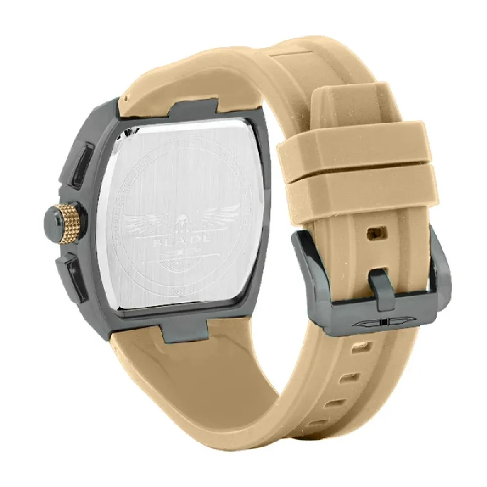 Blade Magnifique Desert Falco Collection 43mm Mens Multifunction Quartz Watch, PVD Grey Stainless Steel Case, Grey-Beige Dial, Aqua Silicone Strap, 5ATM - 3652G5AGD - Image 3