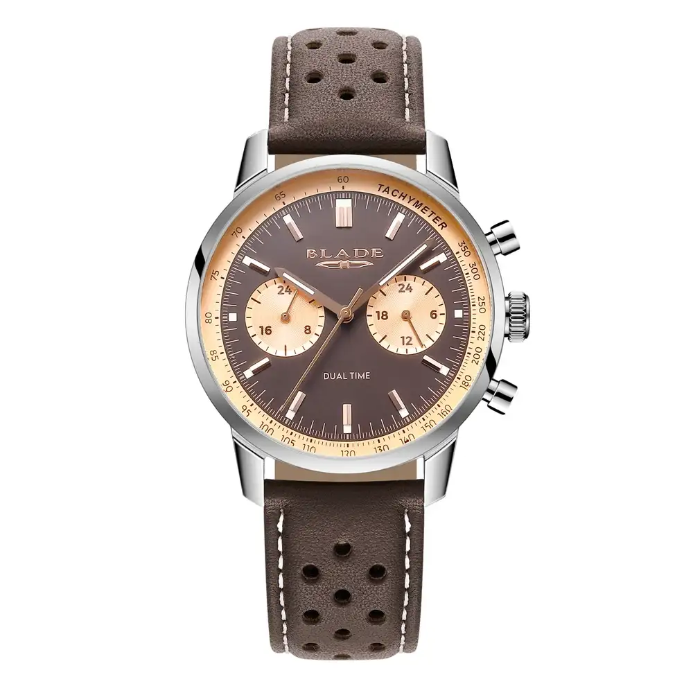 Blade Rally Brown 40mm Maverick Series Mens Dual-Time Watch, Stainless Steel Case, Brown Dial, Hardened Mineral Glass, Genuine Cowhide Leather Strap, 5ATM - 3721G1SOO