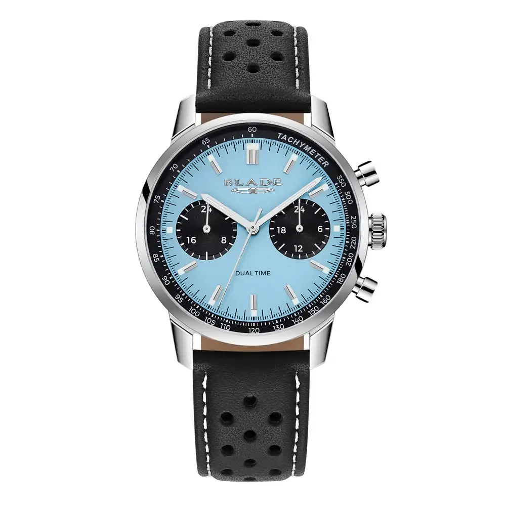 Blade Rally Sky 40mm Maverick Series Mens Dual-Time Watch, Stainless Steel Case, Blue Dial, Hardened Mineral Glass, Genuine Cowhide Leather Strap, 5ATM - 3721G1SIN