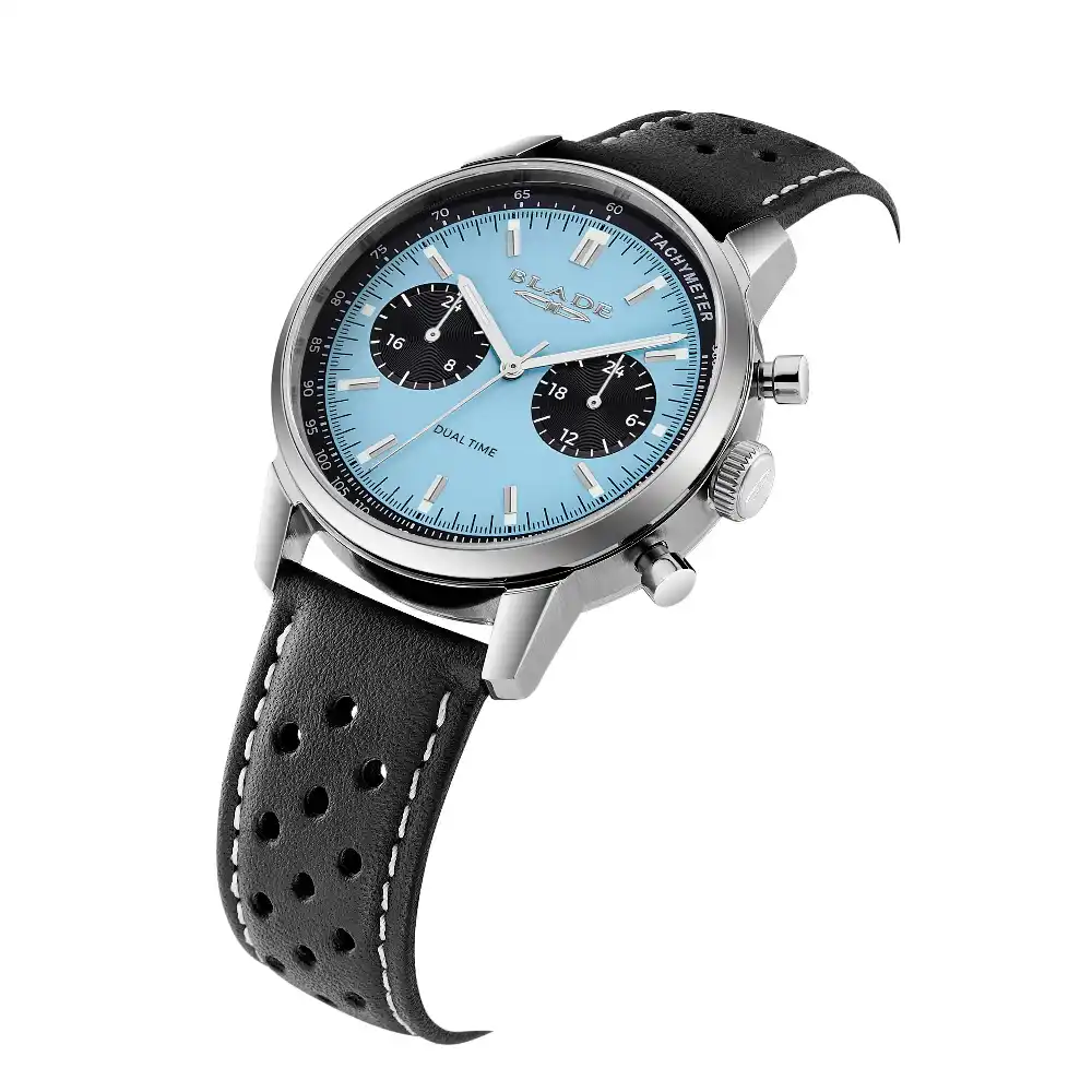 Blade Rally Sky 40mm Maverick Series Mens Dual-Time Watch, Stainless Steel Case, Blue Dial, Hardened Mineral Glass, Genuine Cowhide Leather Strap, 5ATM - 3721G1SIN - Image 5