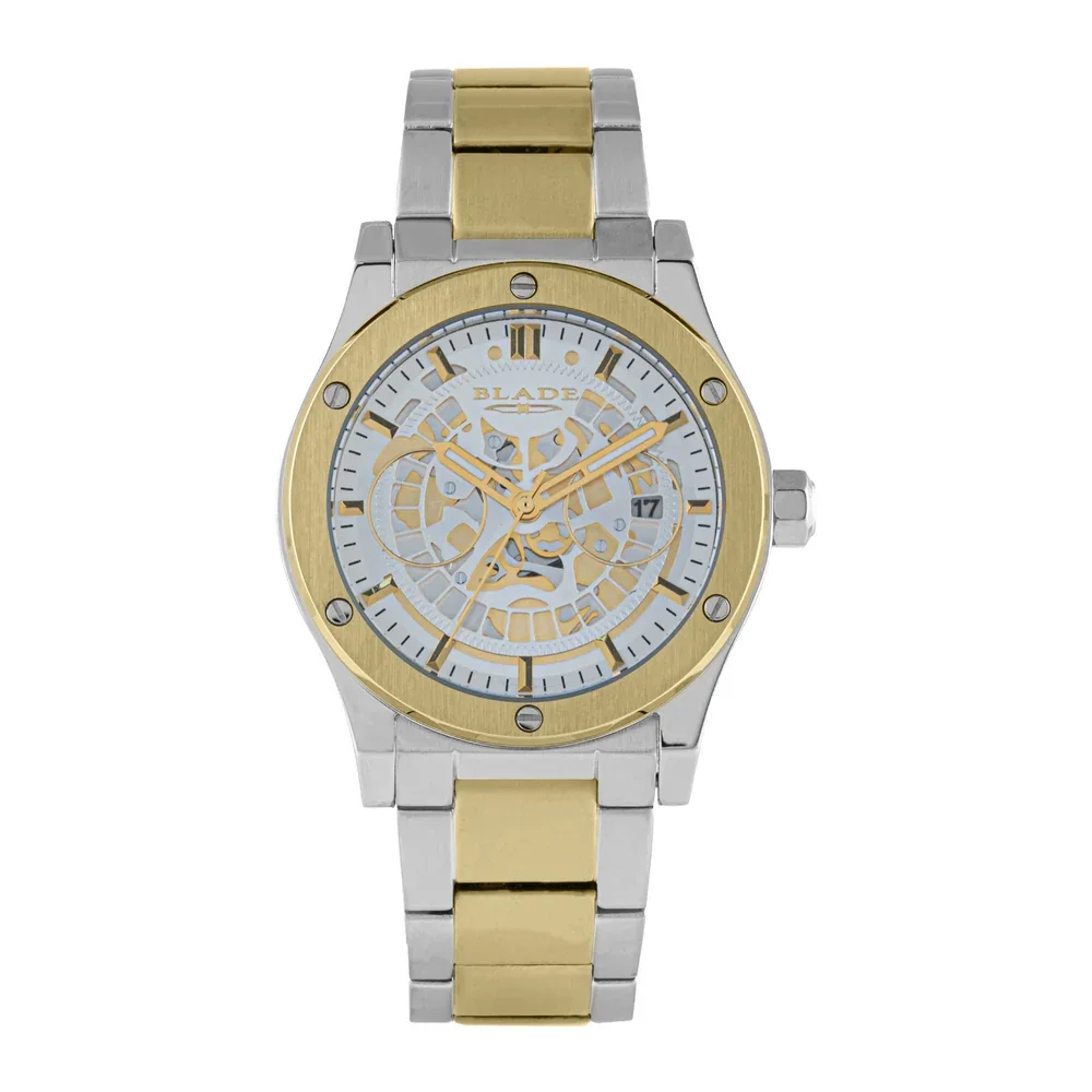 Blade Twist Ivory 42mm Mens Calendar Watch, TT PVD Gold Stainless Steel Case, Pale Gold Dial, Japan Calendar Quartz Movement, PVD Gold Stainless Steel Band, 3ATM, 3 Years Warranty - 3745G2TCT