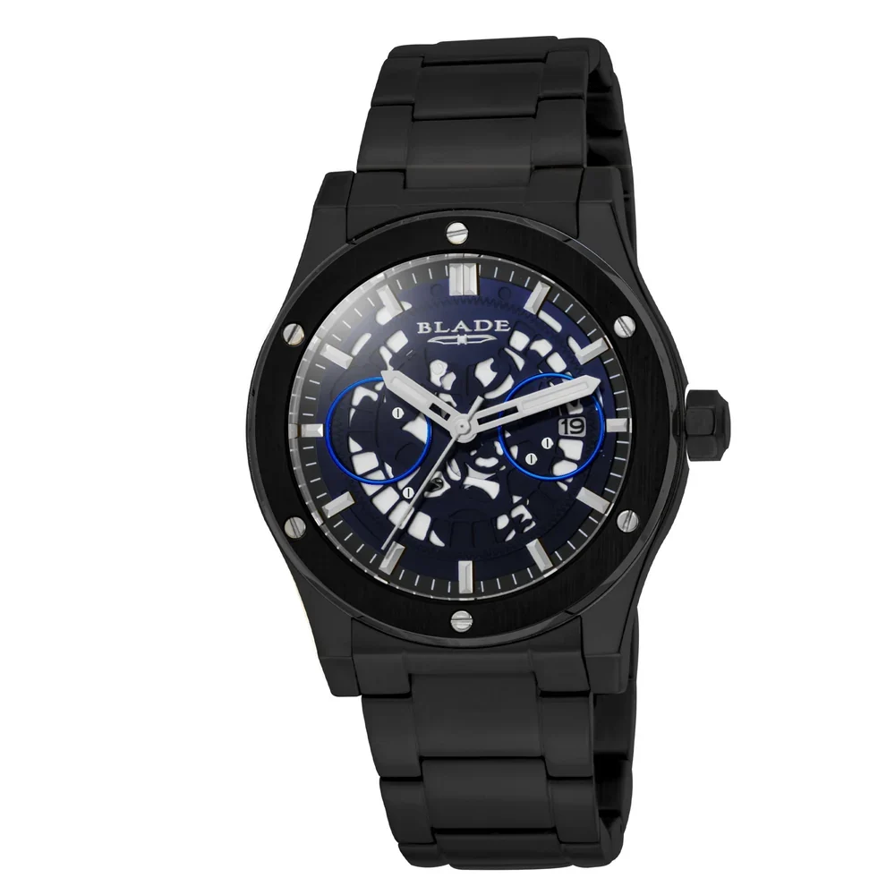 Blade Twist Ocean 42mm Mens Calendar Watch, PVD Black Stainless Steel Case, Blue Dial, Japan Date Quartz Movement, Black Stainless Steel Band, 3ATM, 3 Years Warranty - 3745G2NBN
