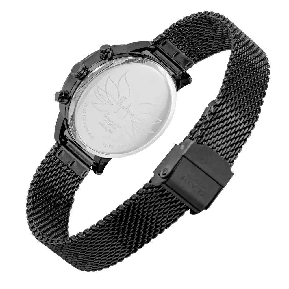 Blade Venus Imprint Mystique Collection 35mm Womens Dual-Time Multifunction Quartz Watch, PVD Black Stainless Steel Case, Black Dial, Black Mesh Strap, 5ATM - 3688L2NNN - Image 4