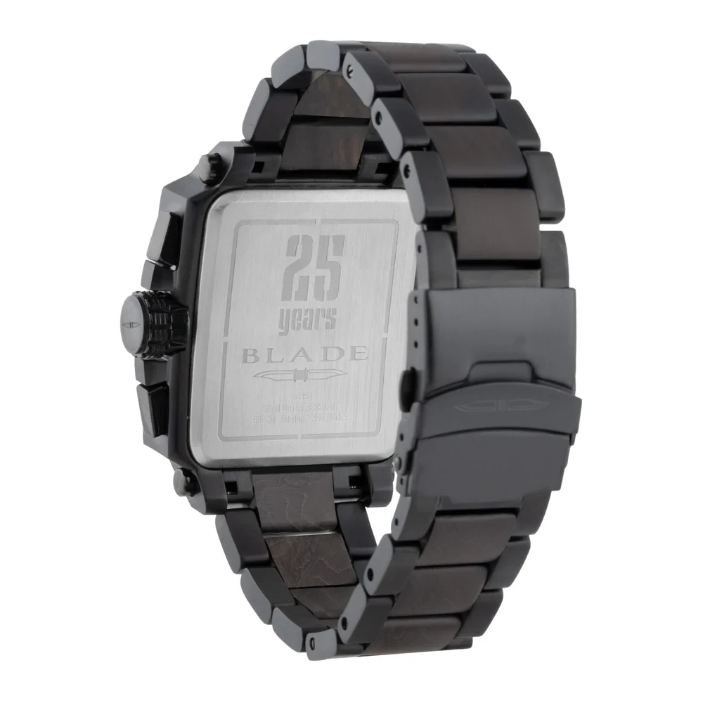 Blade Vertex Limited Edition Wood Noir Delta Collection 41.5x56mm Mens Dual-Time Multifunction Quartz Watch, PVD Black Stainless Steel Case, Black Dial, Black-Ebony Wood Band, 5ATM - 3689G2WNNN - Image 3