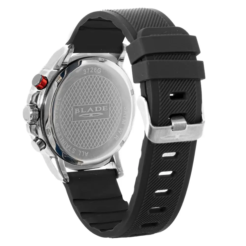 Blade Verve Black 45mm Intrepid Series Mens Chronograph Watch, Stainless Steel Case, Black Dial, Hardened Mineral Glass, Japan Quartz Movement, Silicone Strap, 5ATM - 3726G5SNN - Image 2
