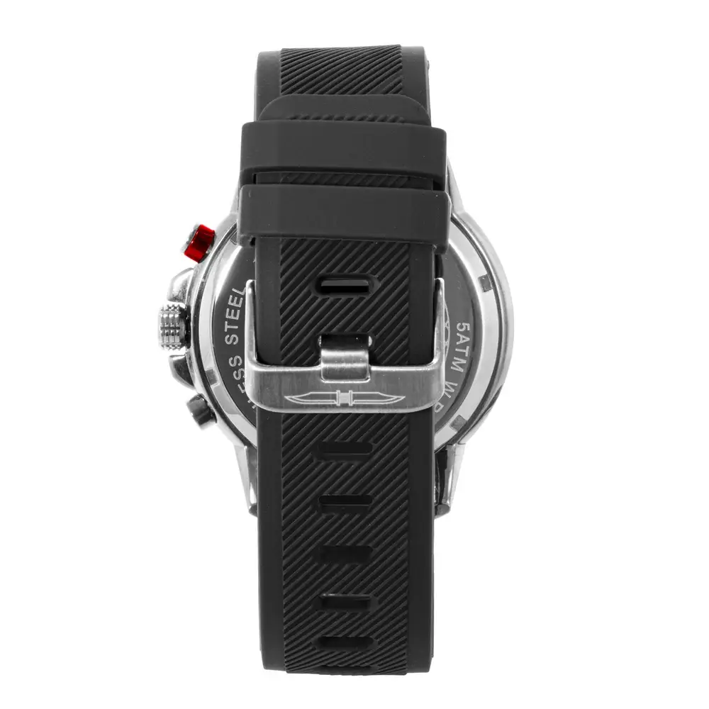 Blade Verve Black 45mm Intrepid Series Mens Chronograph Watch, Stainless Steel Case, Black Dial, Hardened Mineral Glass, Japan Quartz Movement, Silicone Strap, 5ATM - 3726G5SNN - Image 3