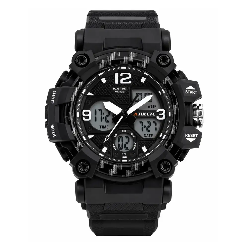 Eliz Athlete Black Dial Analog-Digital Womens Watch, 46mm Black Polyurethane Case, Acrylic Glass, 25mm Strap, Tang Buckle, 5ATM, 2 Years Warranty - ES8965L8NNN