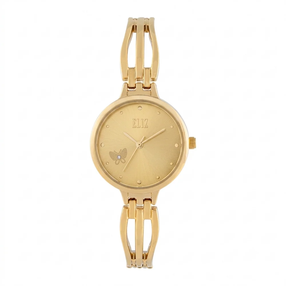 Eliz Iris Champagne Dial Womens Watch, 28.5mm Metal Case, 11.5mm PVD Gold Metal Bracelet, Jewelry Buckle, 3ATM, 2 Years Warranty - ES8998L2GCG