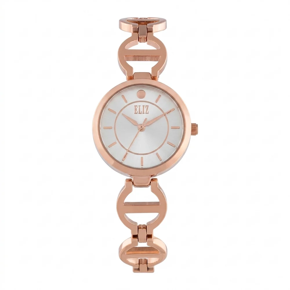 Eliz Iris Silver Dial Womens Watch, 28mm Metal Case, 14.5mm PVD Rose Gold Metal Bracelet, Jewelry Buckle, 3ATM, 2 Years Warranty - ES8997L2RSR