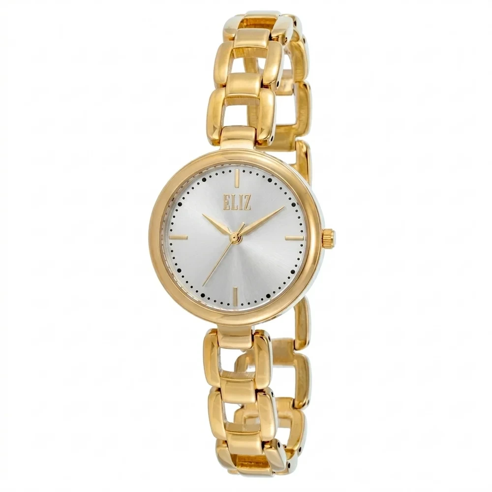 Eliz Iris Silver Dial Womens Watch, 30mm Stainless Steel Back Case, PVD Gold Plating, 12mm PVD Gold Metal Bracelet, Jewelry Buckle, 3ATM, 2 Years Warranty - ES9000L2GSG