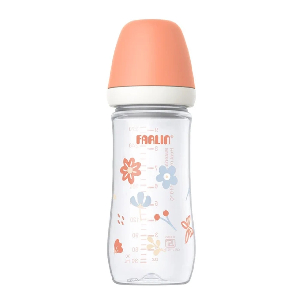 Farlin Wide Neck PP Feeding Bottle 270 ml, BPA-Free, Anti-Colic Silicone Nipple, Reinforced Nipple Ring, Pink - AB-42022(E)