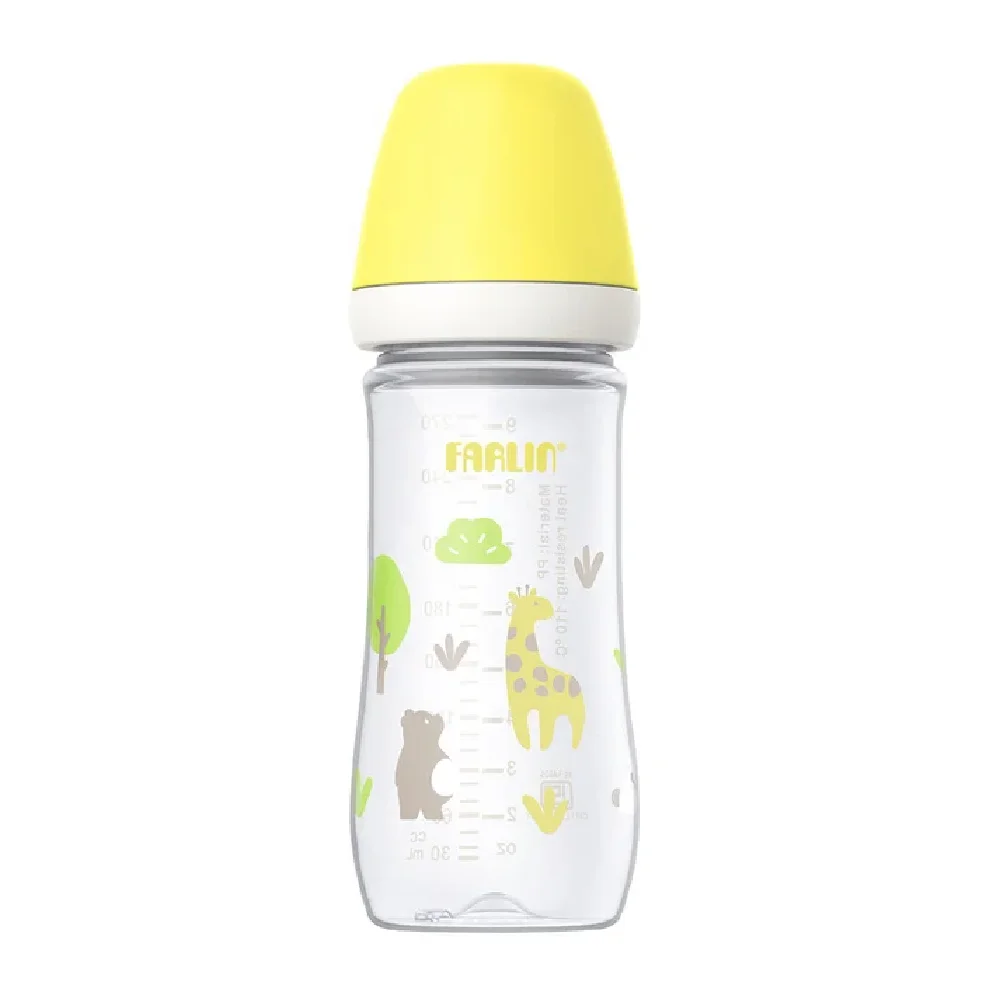 Farlin Wide Neck PP Feeding Bottle 270 ml, BPA-Free, Anti-Colic Silicone Nipple, Reinforced Nipple Ring, Yellow - AB-42022(Y)