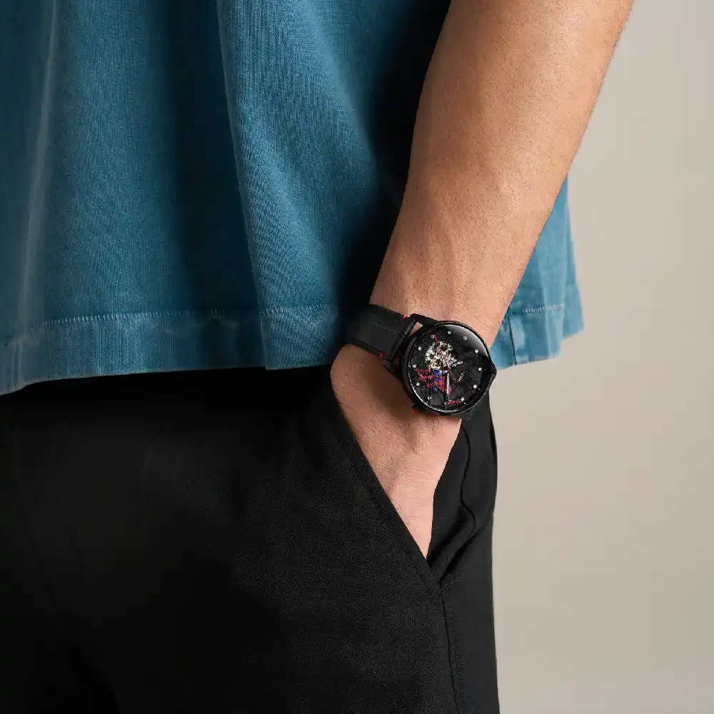 Fossil x Marvel Spider-Man Limited Edition Automatic Watch - 42mm Black Dial, Leather Strap, Open Heart, 5 ATM - LE1247SET - Image 11