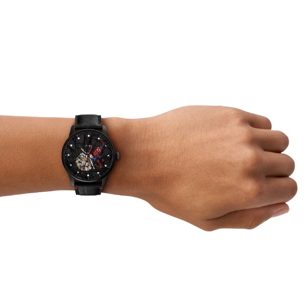 Fossil x Marvel Spider-Man Limited Edition Automatic Watch - 42mm Black Dial, Leather Strap, Open Heart, 5 ATM - LE1247SET - Image 12