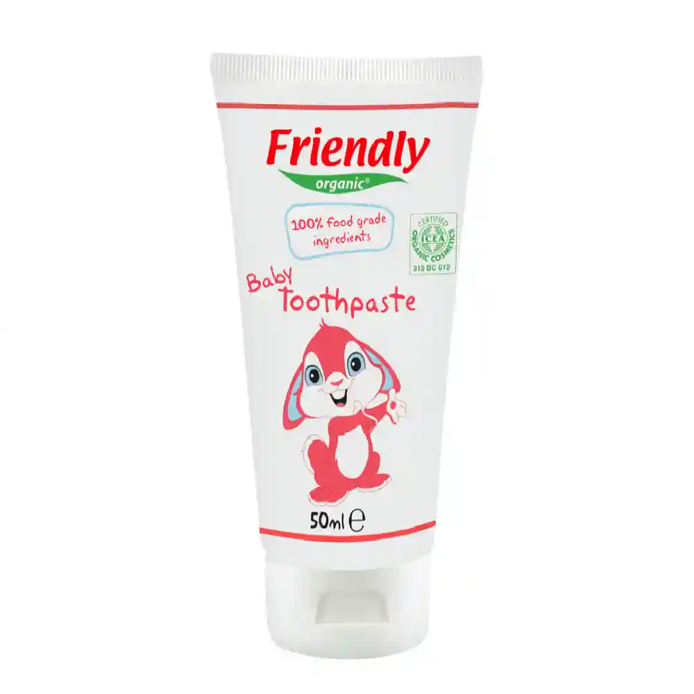 Friendly Organic Baby Toothpaste 50 ml, 100 Percent Food-Grade, Fluoride-Free, Raspberry Flavor, Xylitol & Calcium Lactate - FR1727