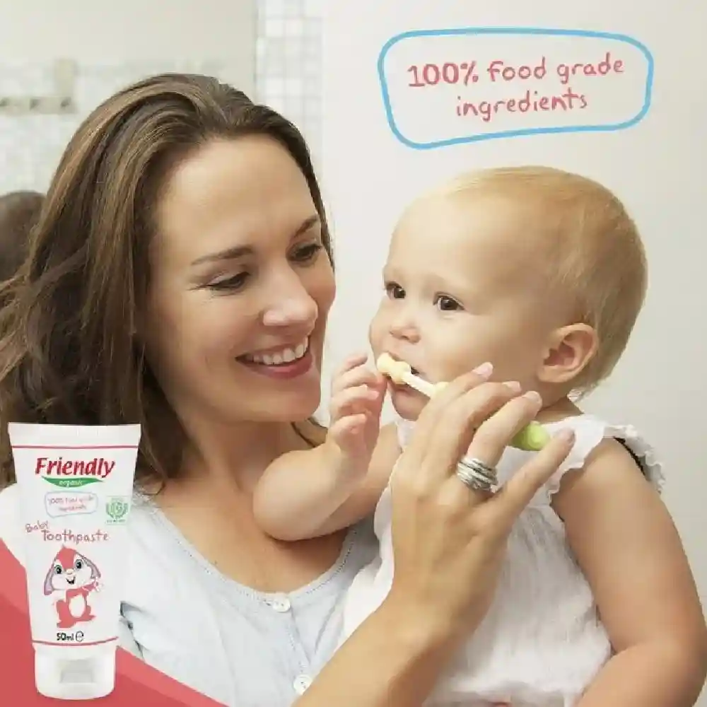 Friendly Organic Baby Toothpaste 50 ml, 100 Percent Food-Grade, Fluoride-Free, Raspberry Flavor, Xylitol & Calcium Lactate - FR1727 - Image 3