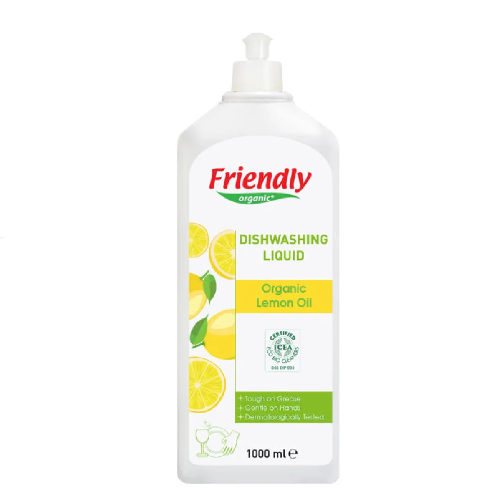 Friendly Organic Dishwashing Liquid 1000 ml, Lemon, Organic Lemon Oil, Gentle on Skin, Alcohol & Paraben Free - FR1659