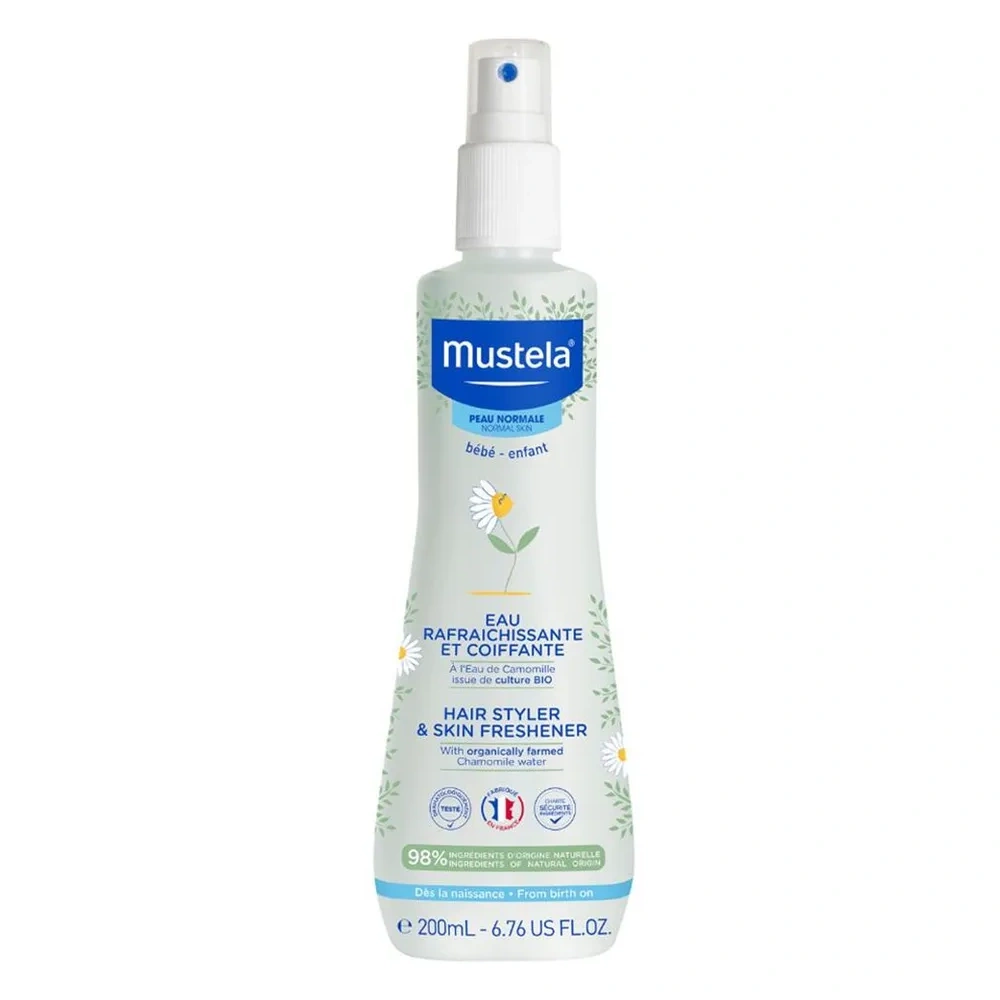 Mustela Baby Skin & Hair Freshener 200 ml, Moisturizing & Refreshing Spray, Hair Detangler, Alcohol-Free & Hypoallergenic