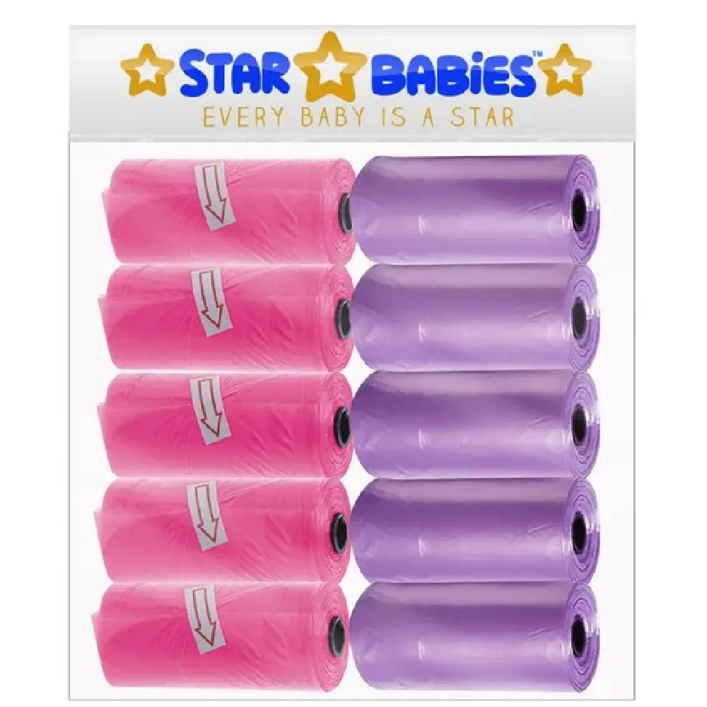 Star Babies Scented Nappy Bag Pack of 10x150 Bags - Assorted
