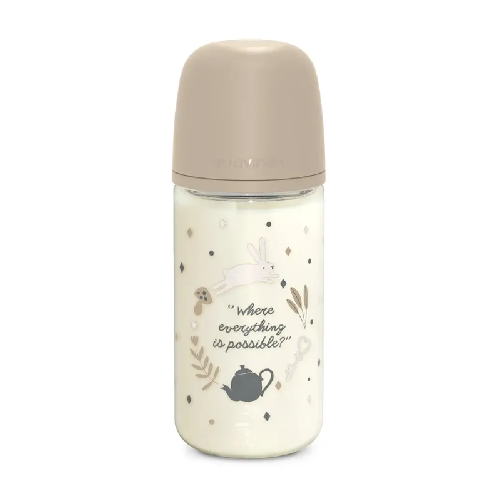 Suavinex Wonderland Glass Baby Feeding Bottle 240 ml, SX Pro Medium Flow Physiological Teat, Anti-Colic, Recyclable & Natural Feeding Design, 3M+, Beige - 308788 - Image 2