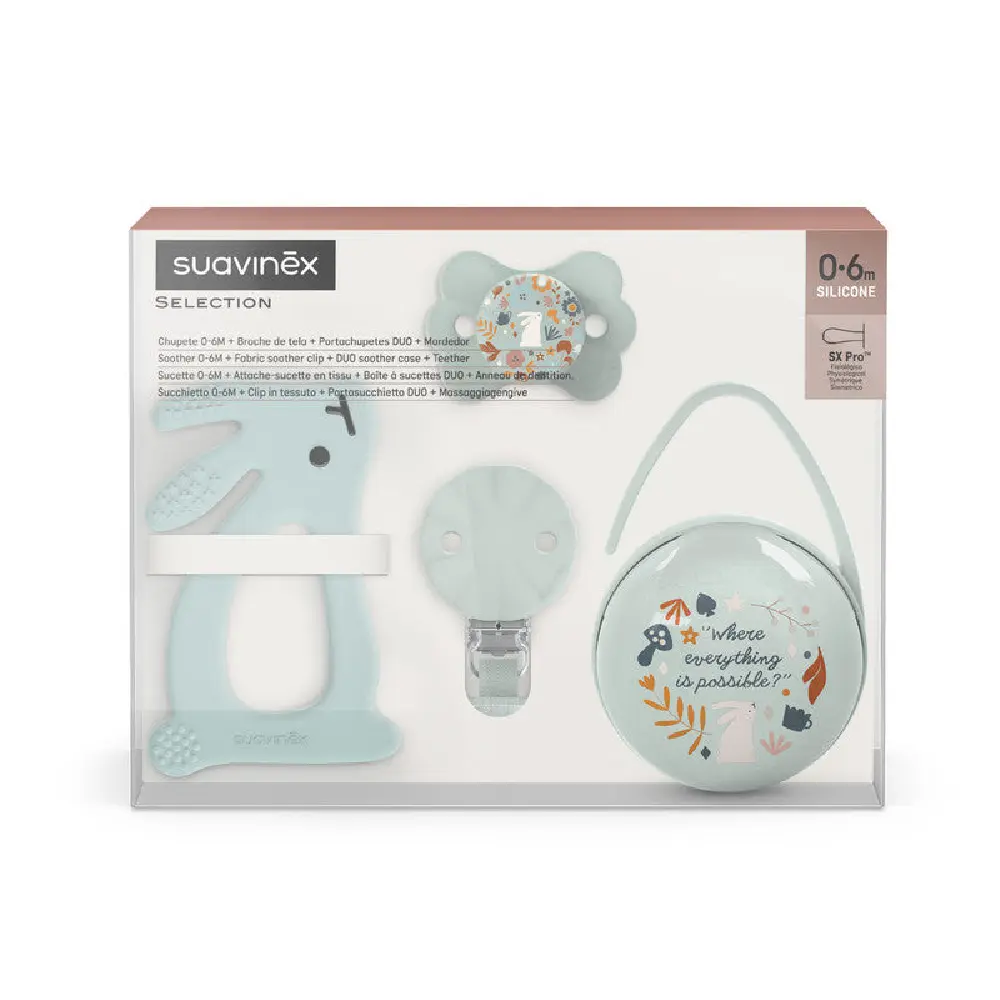 Suavinex Wonderland Newborn Gift Set, 0-6 Months, Butterfly Pacifier, Fabric Ribbon Clip, Duo Pacifier Holder & Bunny Teether, Blue - 308805 - Image 2