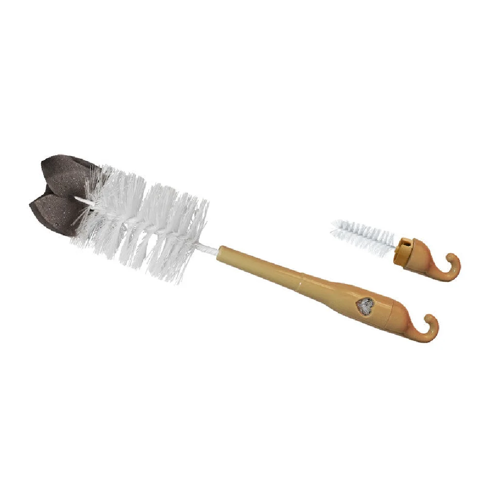 Bambino 2 in 1 Feeding Bottle and Teat Cleaning Brush with Sponge-Tipped Bottle Brush, Concealed Teat Brush, Long Handle & Suction Cup Base - T088