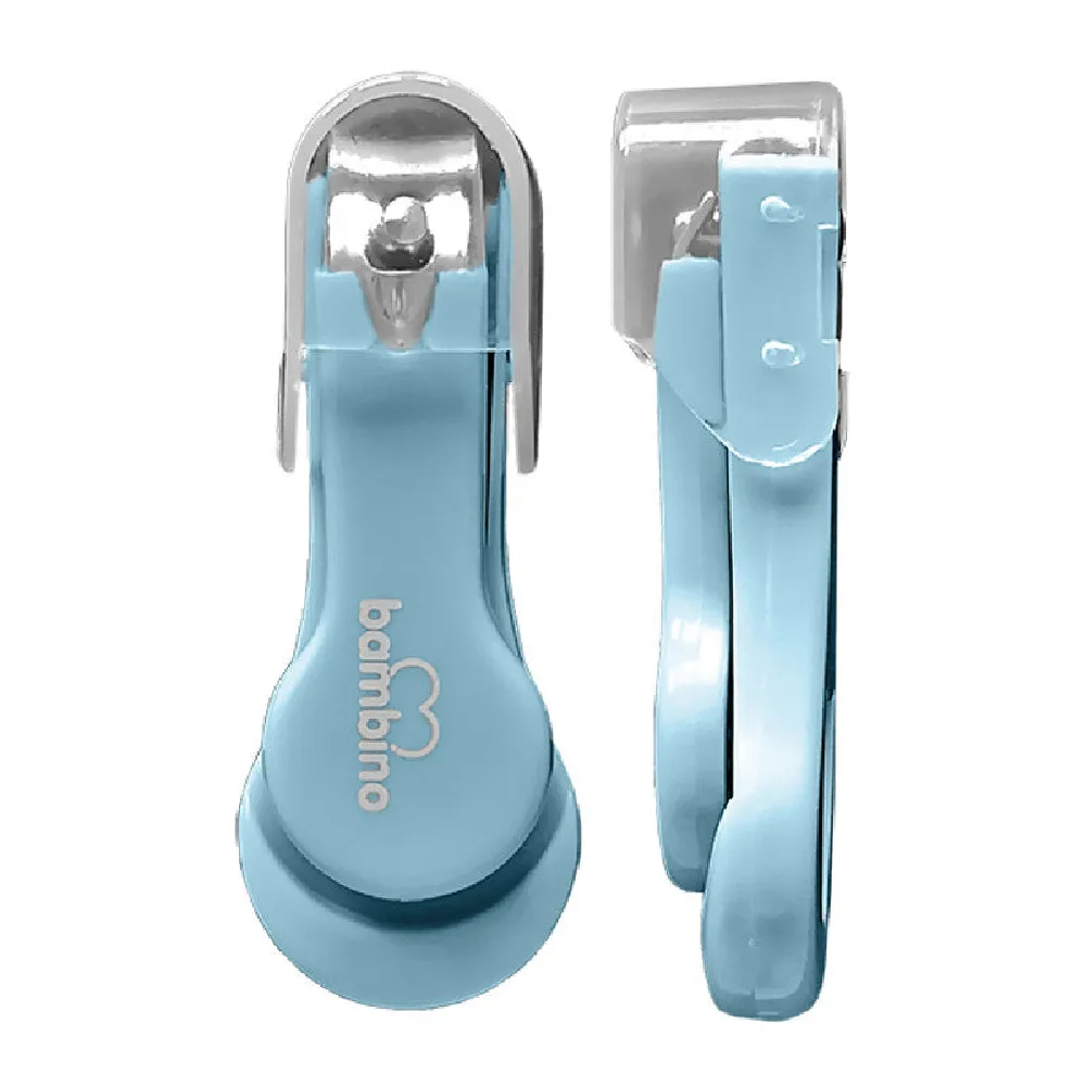 Bambino Easy Hold Baby Nail Clipper with Ergonomic Silicone Handle, Extended Safety Guard, Curved Nail Trimmer, Removable Silicone Cover, Blue - P0667