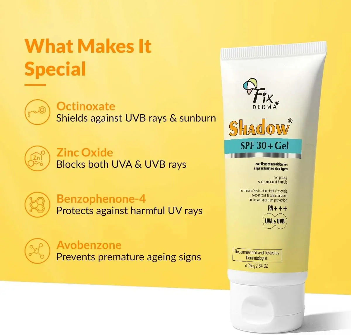 Fixderma Shadow Sunscreen SPF 30 Plus Gel PA Plus 75g - FXD-330064L2 - Image 4