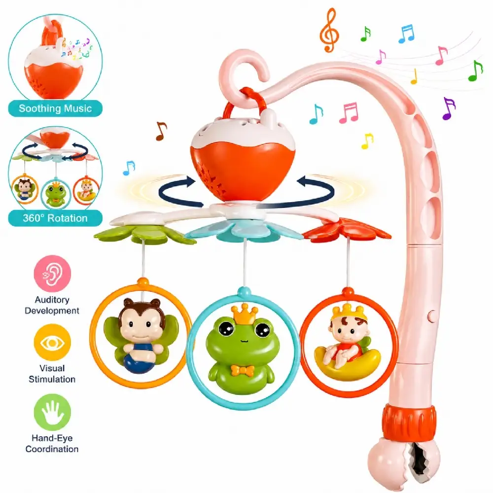 Goodway Baby Crib Mobile with Hanging Toys & Music, Rotating Animal Toys, Soothing Melodies & Interactive Sensory Play, Pink - 6980B - Image 3