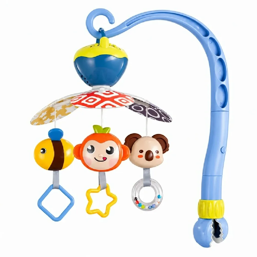 Goodway Baby Crib Mobile with Hanging Toys & Music, Rotating Bee, Monkey & Koala Toys, Soothing Melodies & Sensory Play, Blue - 6981A