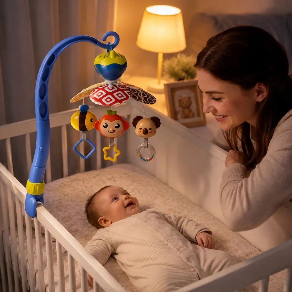Goodway Baby Crib Mobile with Hanging Toys & Music, Rotating Bee, Monkey & Koala Toys, Soothing Melodies & Sensory Play, Blue - 6981A - Image 2