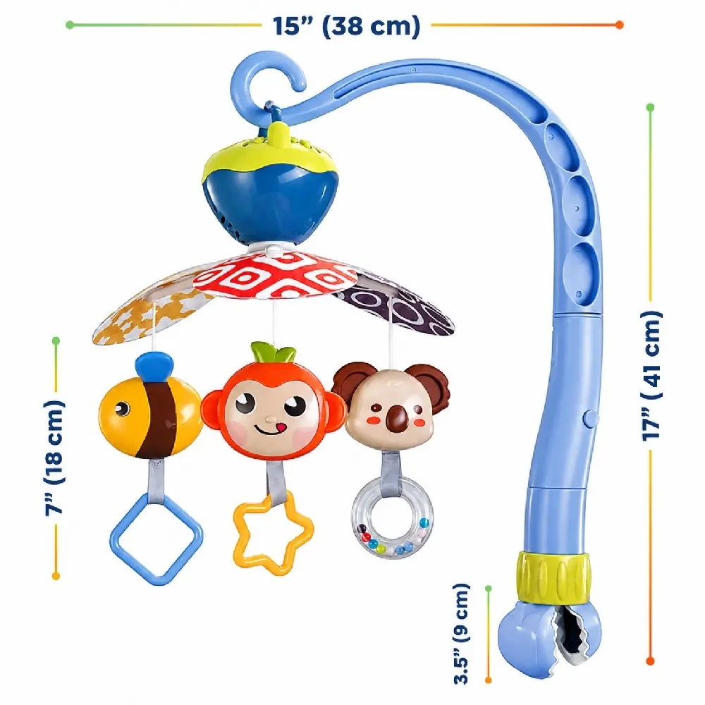 Goodway Baby Crib Mobile with Hanging Toys & Music, Rotating Bee, Monkey & Koala Toys, Soothing Melodies & Sensory Play, Blue - 6981A - Image 5