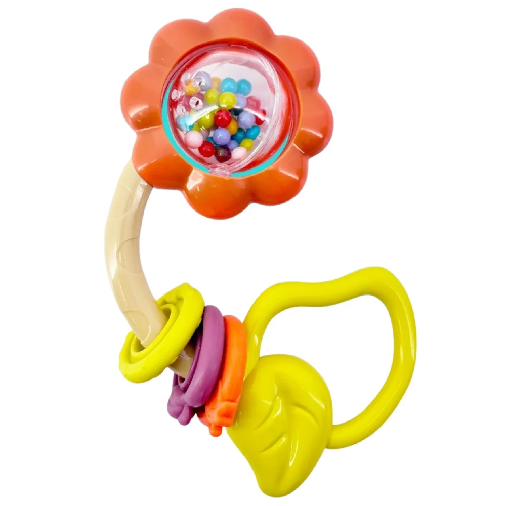 Goodway Baby Flower Rattle Teether Toy with Beads Design, Colorful Moving Beads, Easy Grip Handle, Gentle Rattle Sounds, Teething & Sensory Development Toy, Yellow - G08-Yellow