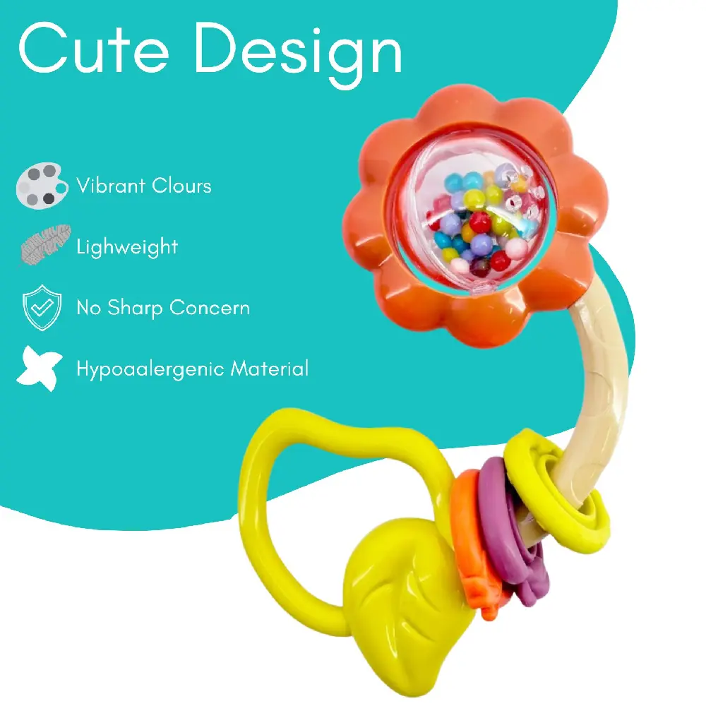 Goodway Baby Flower Rattle Teether Toy with Beads Design, Colorful Moving Beads, Easy Grip Handle, Gentle Rattle Sounds, Teething & Sensory Development Toy, Yellow - G08-Yellow - Image 3