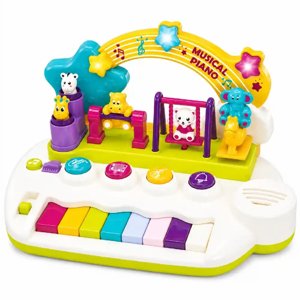 Goodway Baby Musical Piano Toy with Animal Swing & Lights, Colorful Piano Keys, Moving Animal Figures, Multiple Instrument Sounds & Interactive Music Toy, White - 8627C