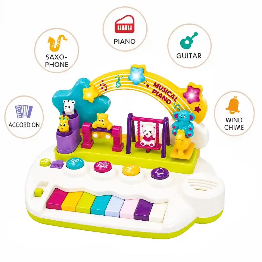 Goodway Baby Musical Piano Toy with Animal Swing & Lights, Colorful Piano Keys, Moving Animal Figures, Multiple Instrument Sounds & Interactive Music Toy, White - 8627C - Image 4