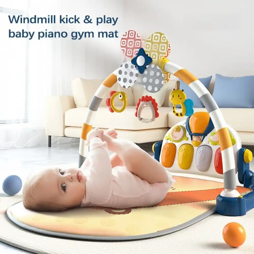 Goodway Baby Musical Play Gym Activity Mat with Piano & Lights, Soft Padded Play Mat, Overhead Activity Arch, Hanging Toys, Interactive Music & Sensory Play - 8872B - Image 3