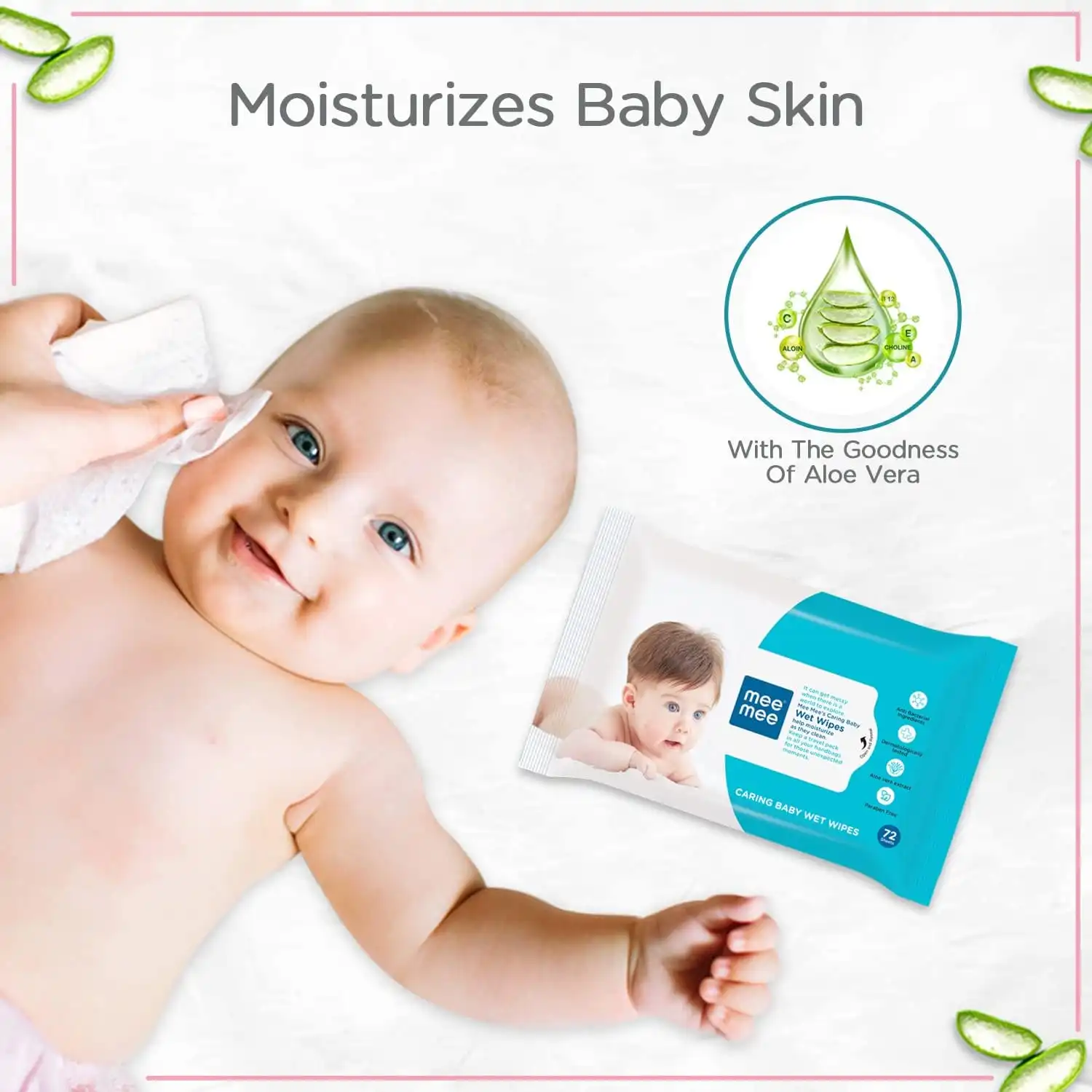 Mee Mee Soft Gentle Baby Wet Wipes Infused With Aloe Vera 72 Wipes Pack Of 5 - MME-278317L1 - Image 2