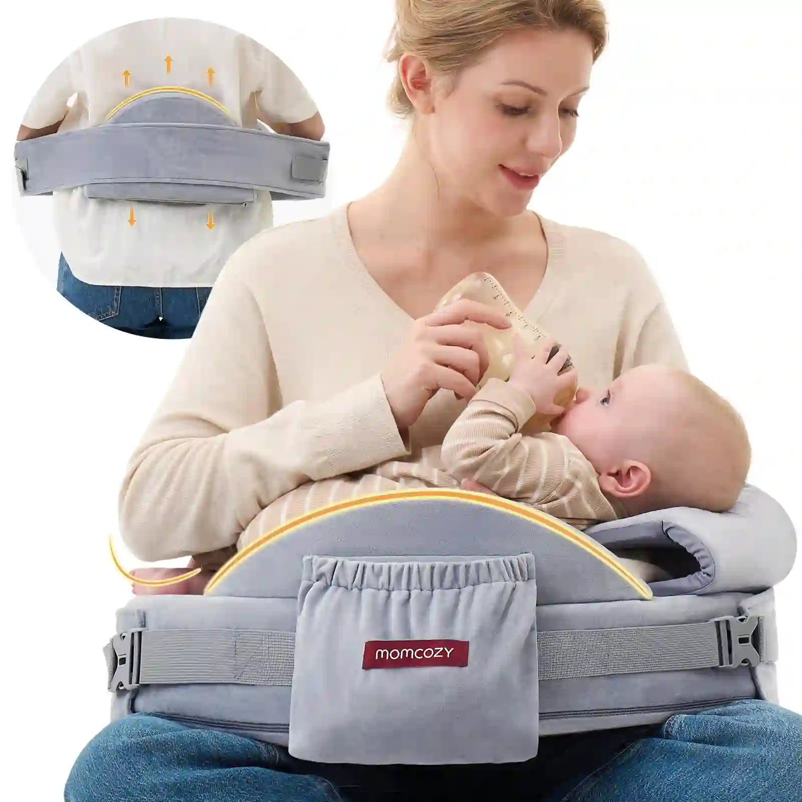 Momcozy CozyPro Nursing Pillow, Memory Foam with Safety Fence, Polyester, Grey - 810184056553 - Image 2