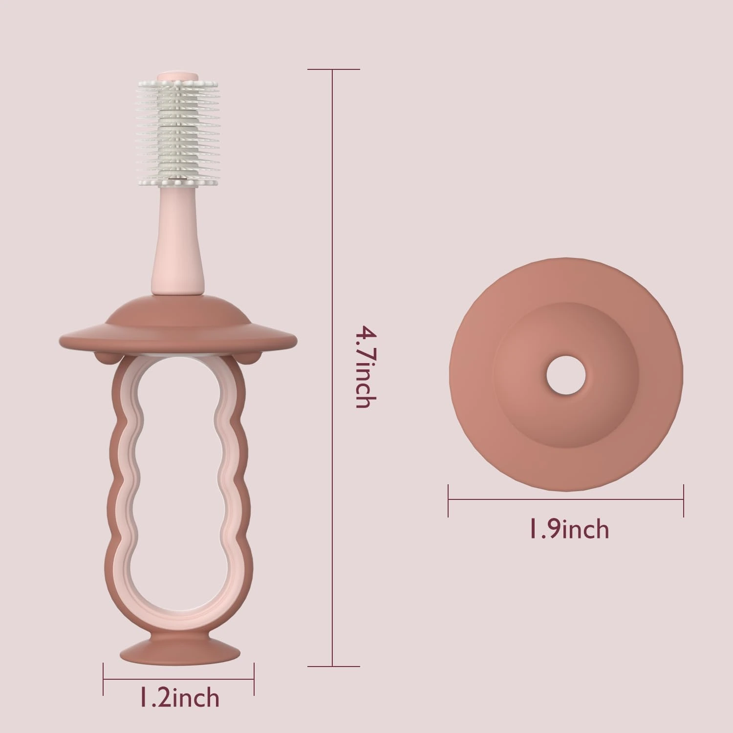 Momcozy Baby Silicone Toothbrush and Tongue Cleaner, Suction Base, Pink - QMTB002P - Image 3