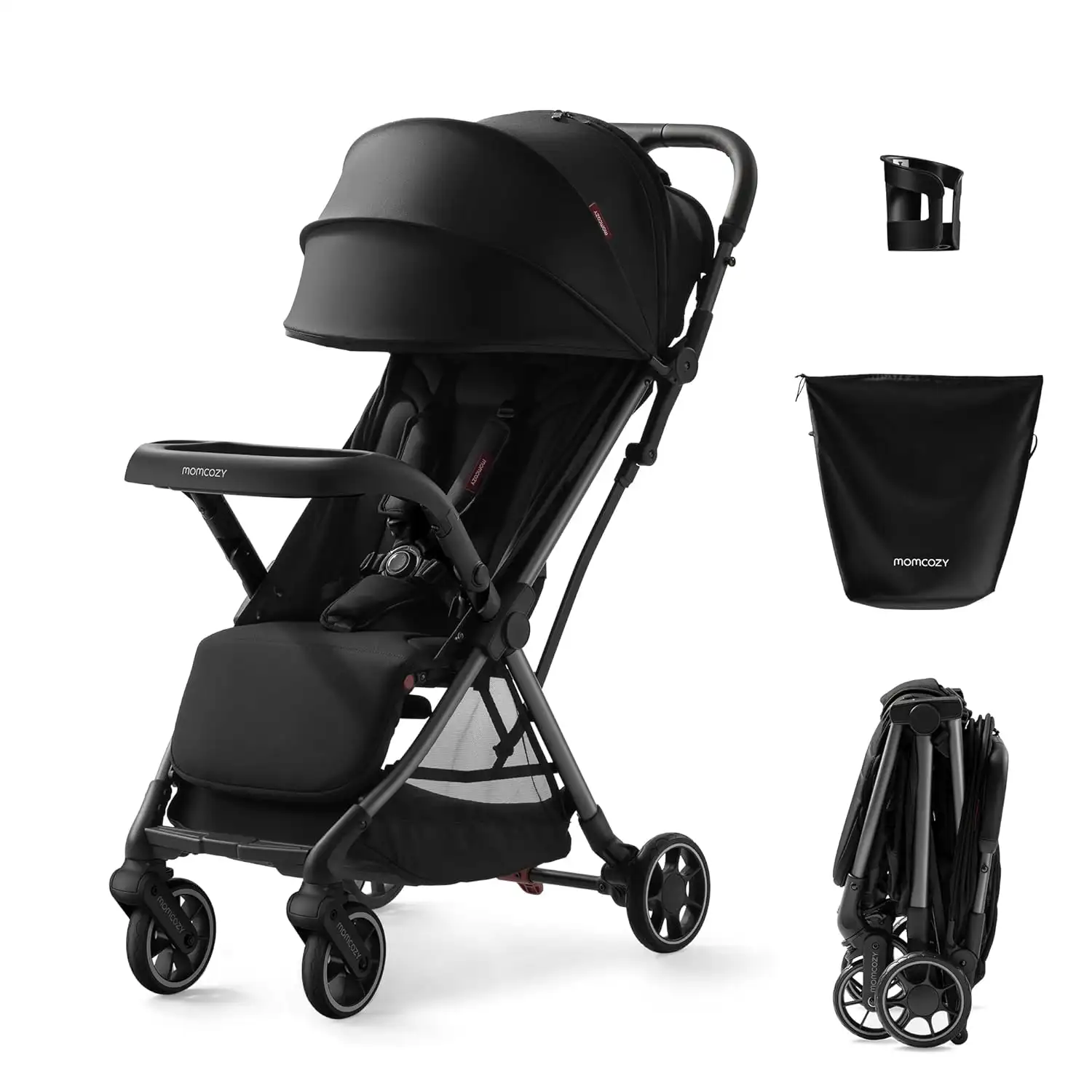 Momcozy ClickGo Lightweight Travel Stroller, Aluminum Frame, One-Click Fold, Black - 840506407701
