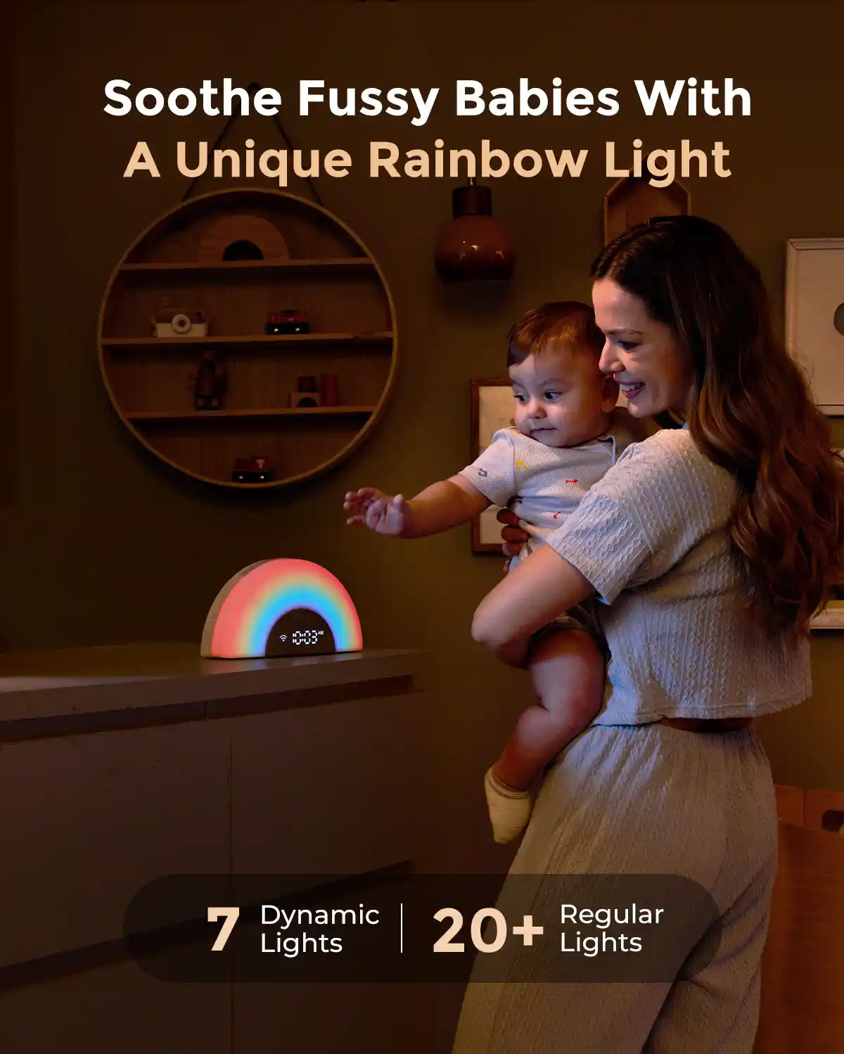 Momcozy Dreamsync Smart Baby Sound Machine, 34 Soothing Sounds, 7 Nature-Inspired Dynamic Lights, WiFi & App Control, Dimmable Night Light & Clock, Sunrise Alarm, Multicolour - QMWN010 - Image 2