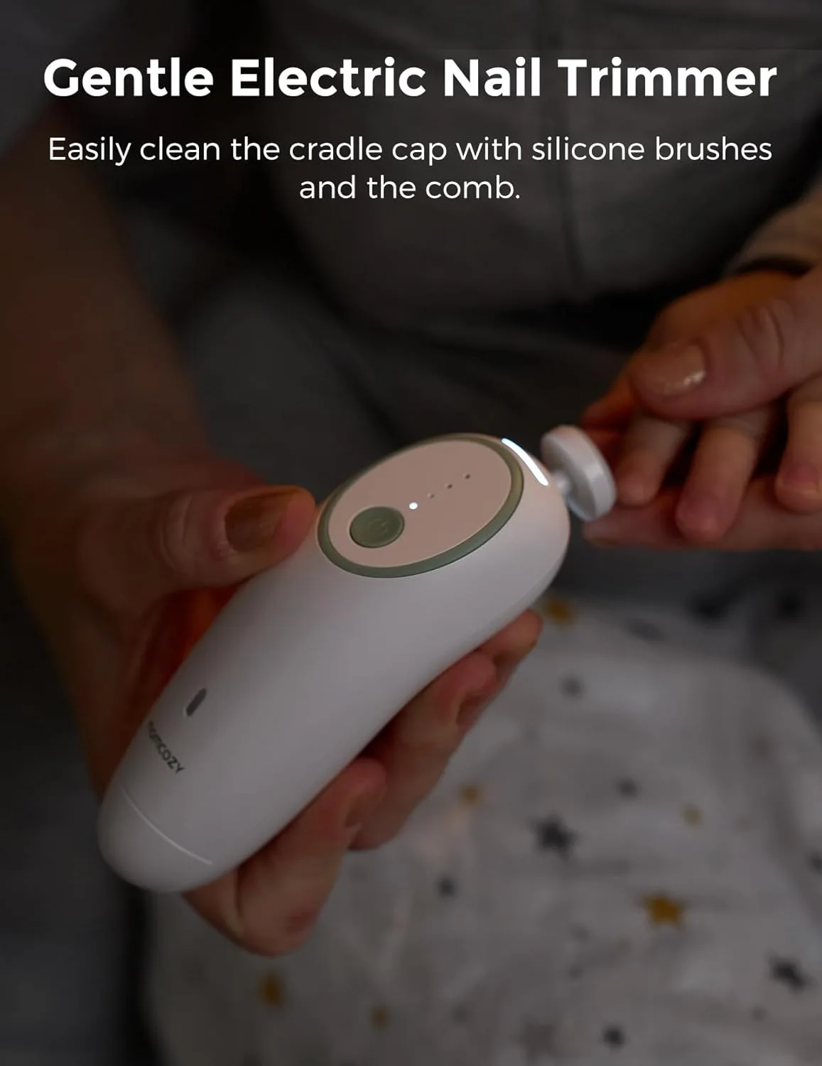 Momcozy Glow Baby Grooming & Cleansing Kit, 6-Piece Newborn Care Set, Electric Nail Trimmer, Soft-Bristle Hair Brush, Manual Nasal Aspirator, Ear Swabs - 840506413924 - Image 9
