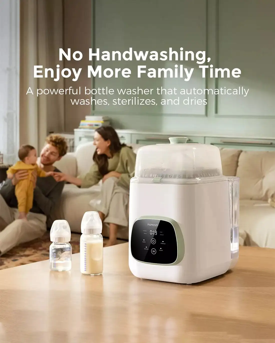 Momcozy Kleanpal Pro Baby Bottle Washer, 22 Powerful Spray Jets, 9 Cleaning Modes, Steam Sterilization, H13 HEPA Filtered Drying, 4-Bottle Capacity, Quick Wash in 19 Minutes, White - QMKP739 - Image 4