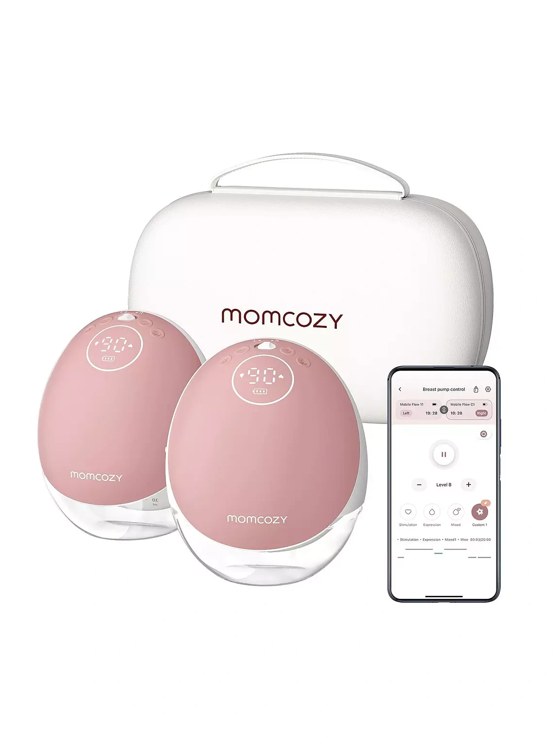Momcozy M9 Mobile Flow Double Wearable Electric Breast Pump, Smart App Control, 6 Suction Levels, 2 Custom Modes, 180ml Capacity Per Side, 180-Minute Battery, Cozy Red - M9 Double