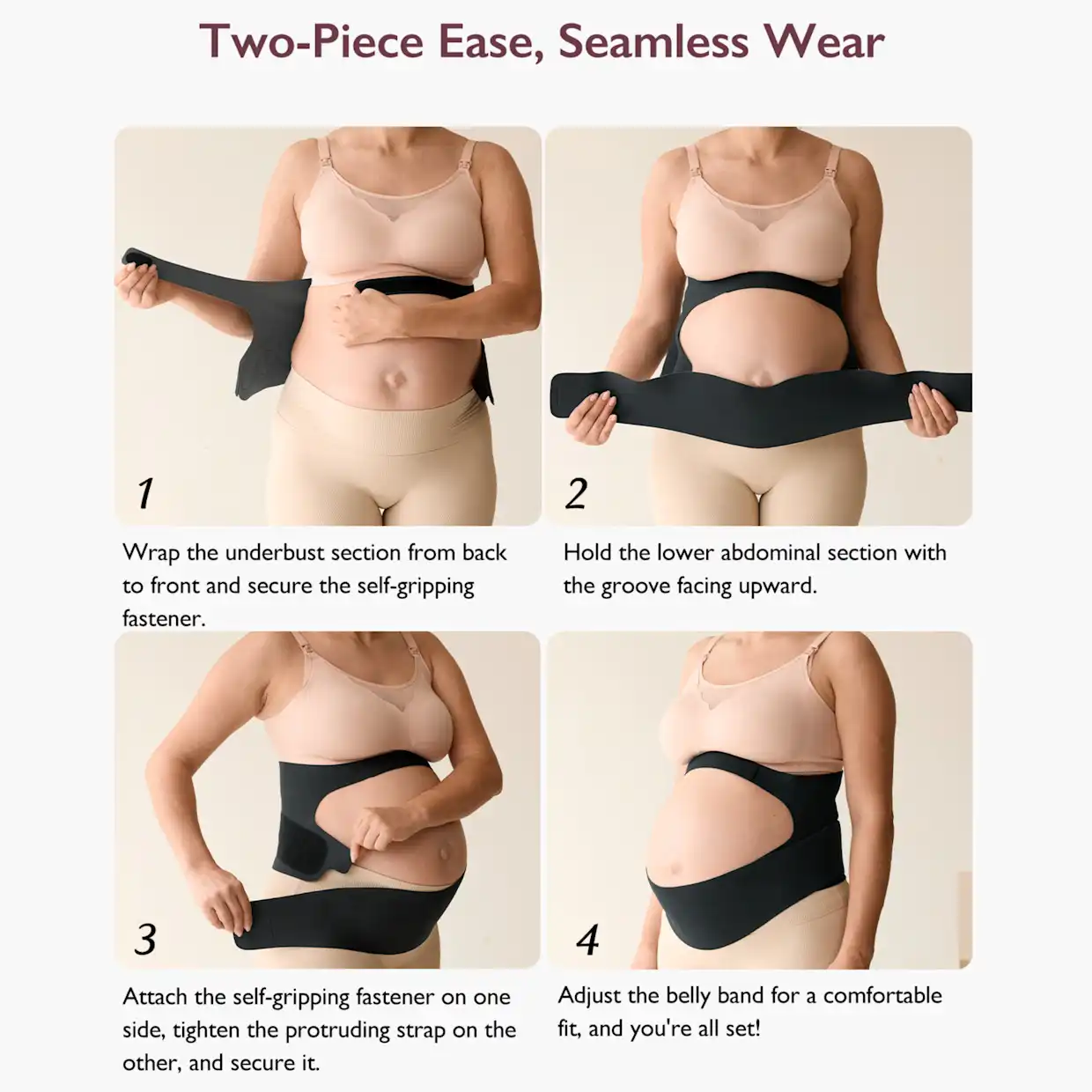Momcozy Ergonest Maternity Belly Band, Advanced 3D Molding, Ergonomic Abdominal & Lower Back Support, Breathable Seamless Design, Adjustable Self-Gripping Closure, Beige - QMYB001B-L - Image 2
