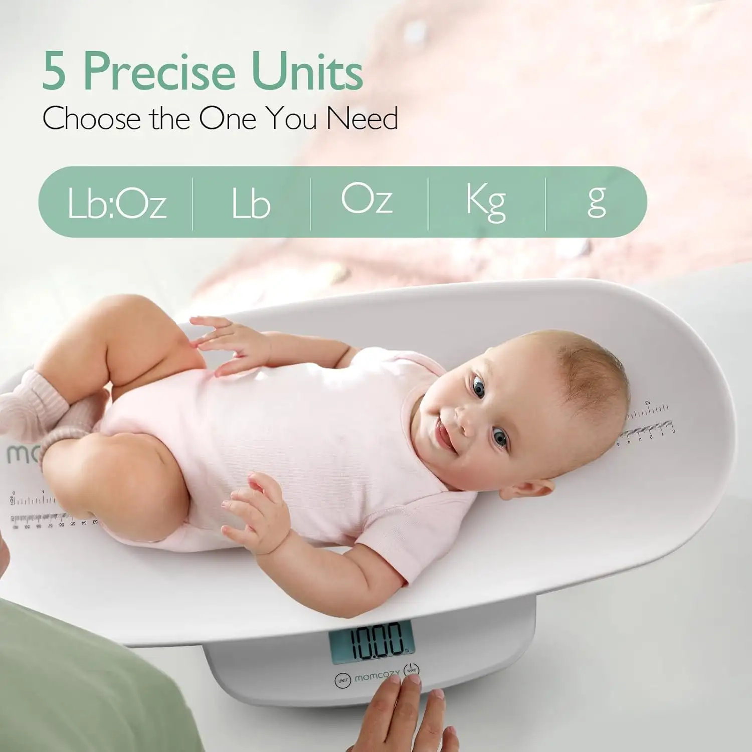 Momcozy Multi-Function Baby Scale, Digital Weight & Height Measurement, 0.1 lb-50g to 330 lb-150kg Capacity, 5 Measurement Units, One-Key Tare, Auto Shut-Off, White - QMAZ001 - Image 4